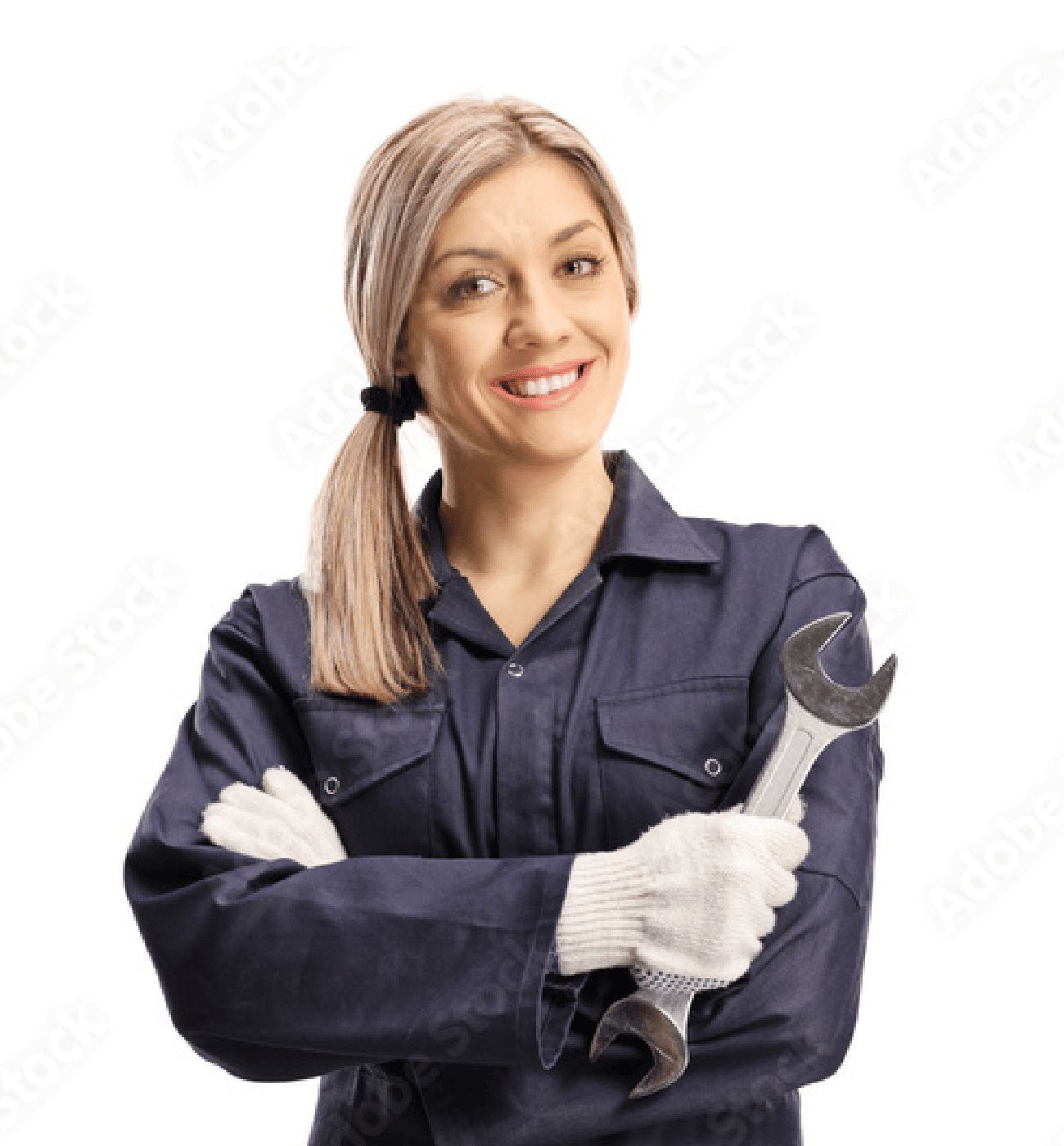Image of a female mechanic holding a wrench.