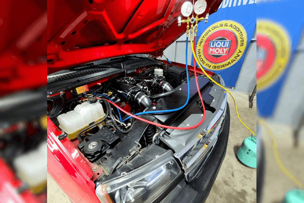 Car a/c service, auto repair in Haslet, TX, at Brittni's Automotive Repair. Image of a vehicle receiving professional air conditioning diagnostics and refrigerant service to restore cold air, improve cooling performance, and keep drivers comfortable year-round.